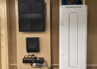 Wall mounted Sonos AMPs and network media center